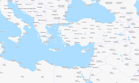 Mapa da Grécia e Turquia